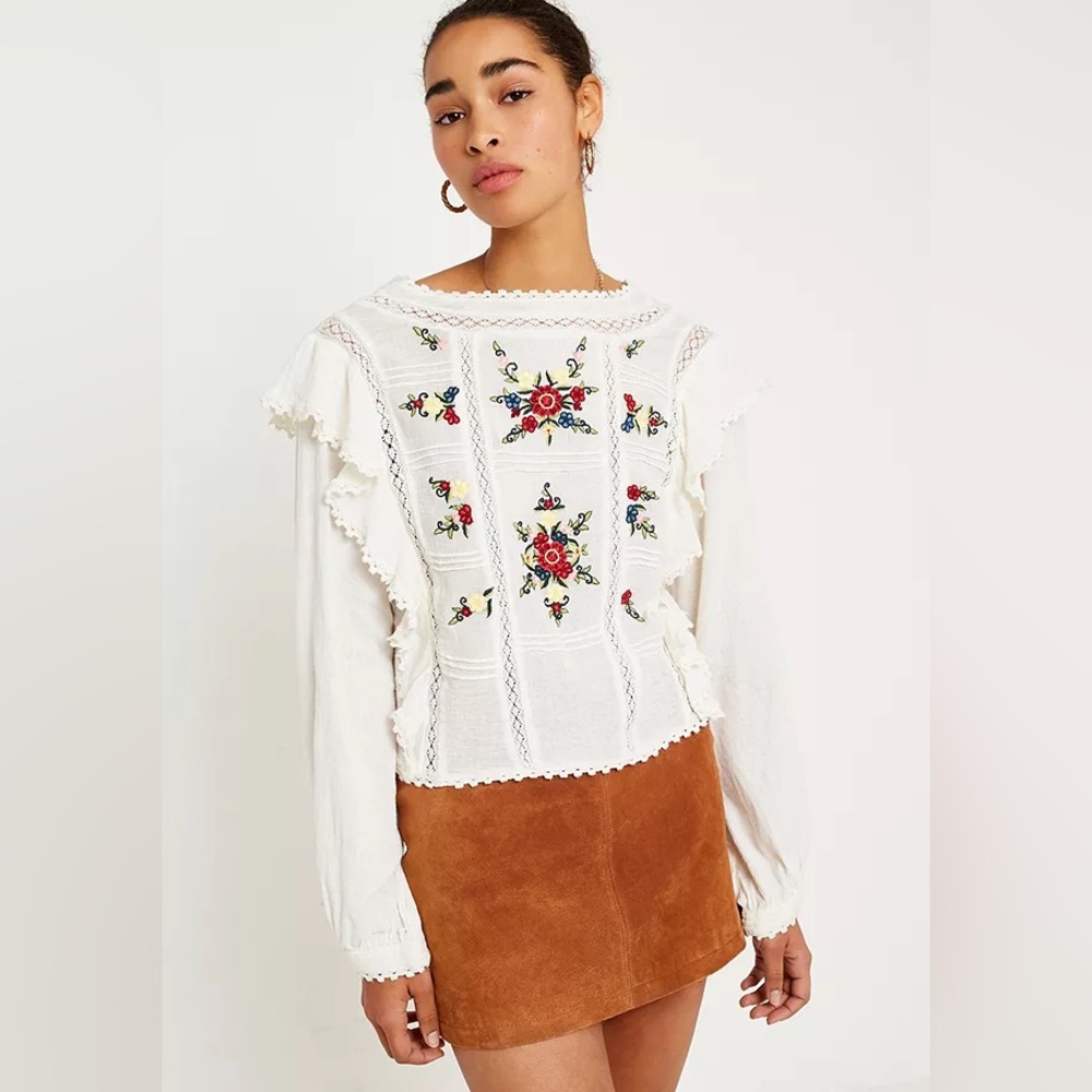 Free People Amy Floral Embroidered Top